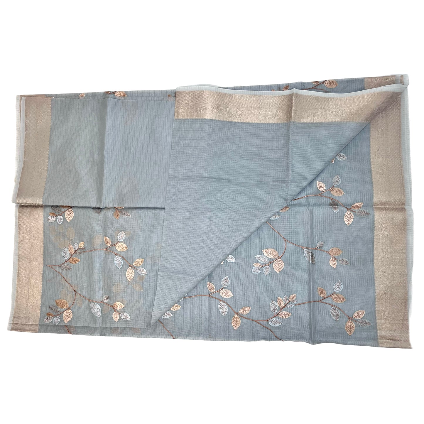 Designer Ash Grey Kota Silk Embroidery Saree