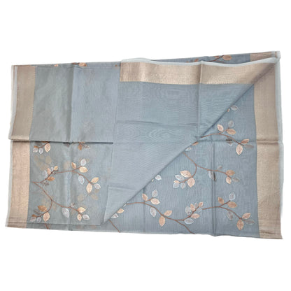 Designer Ash Grey Kota Silk Embroidery Saree
