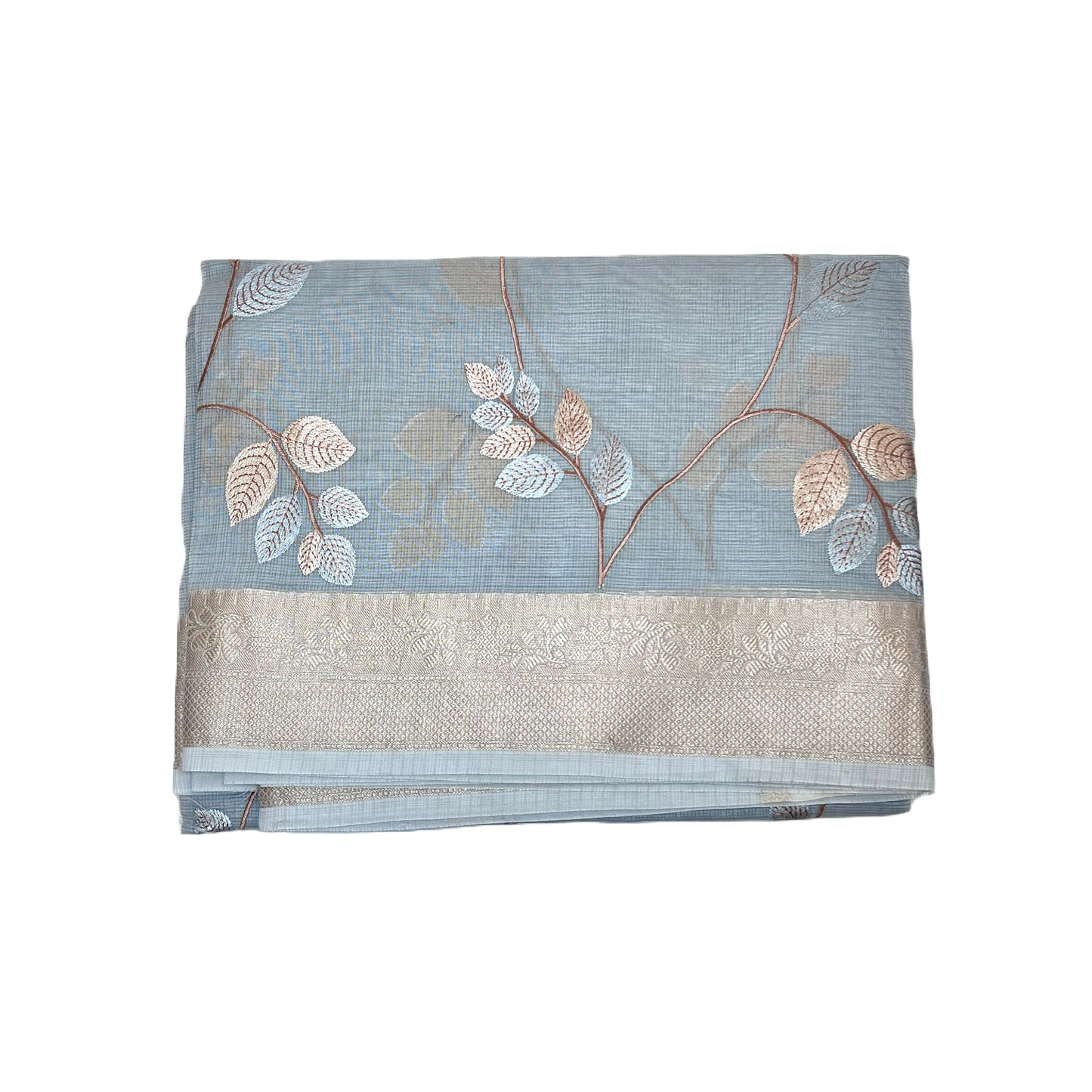 Designer Ash Grey Kota Silk Embroidery Saree