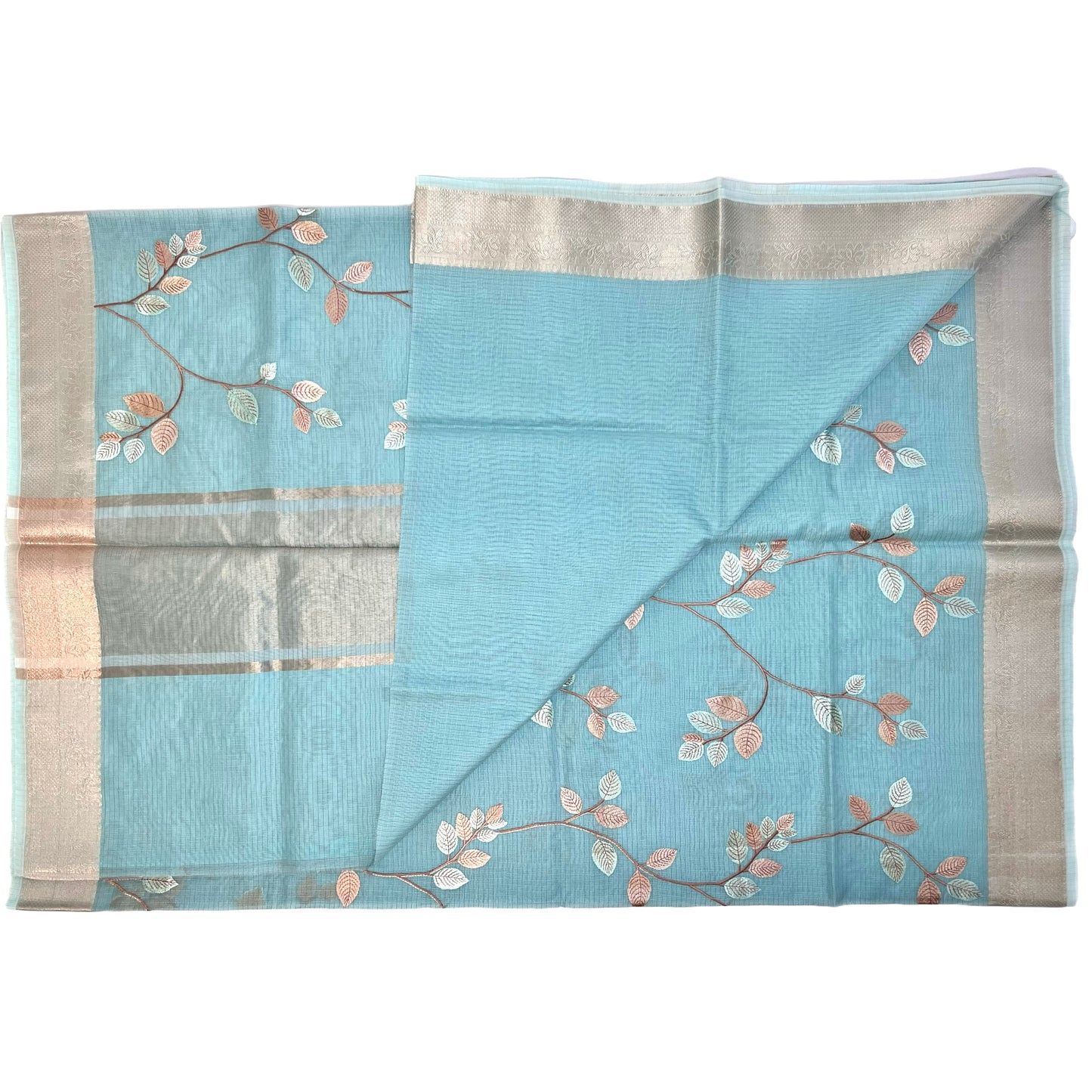 Designer Sky Blue Kota Silk Embroidery Saree