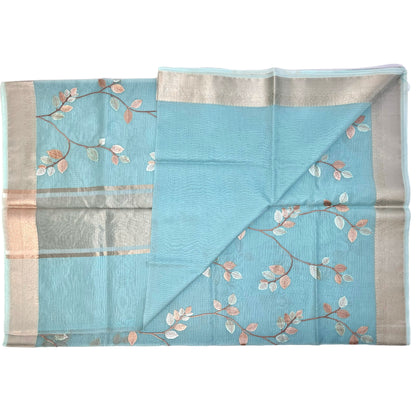 Designer Sky Blue Kota Silk Embroidery Saree