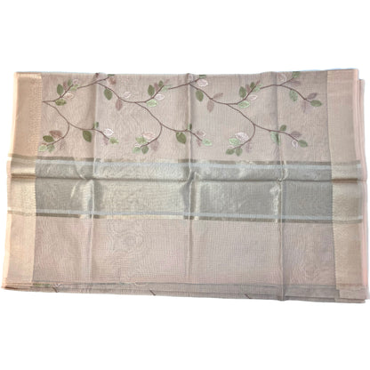 Designer Rose Gold Kota Silk Embroidery Saree
