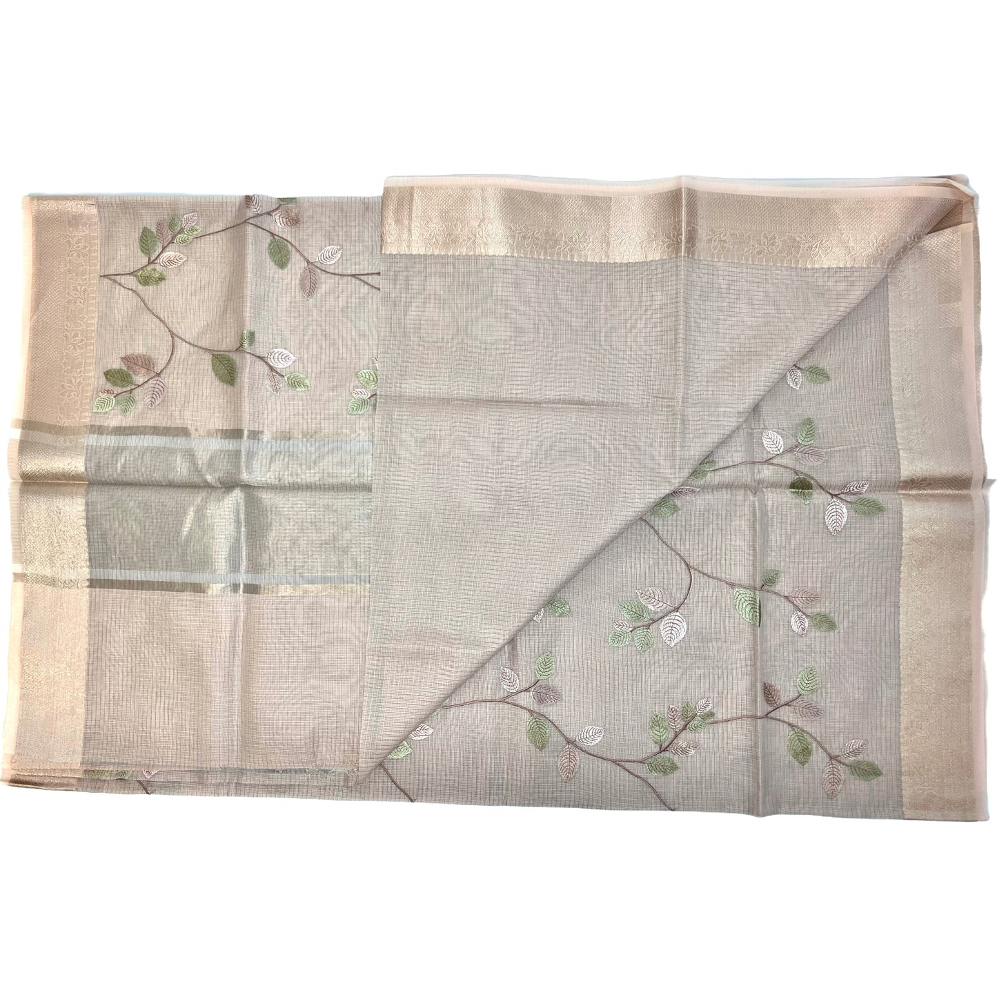 Designer Rose Gold Kota Silk Embroidery Saree