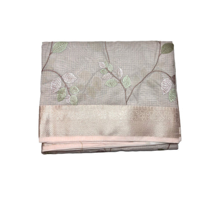 Designer Rose Gold Kota Silk Embroidery Saree