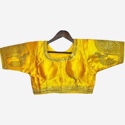 Beautiful Yellow Colour Peacock Zari Work with Coding Twins Sequence Readymade Blouse, Readymade Padded Blouse, Women Blouse, Wedding Blouse