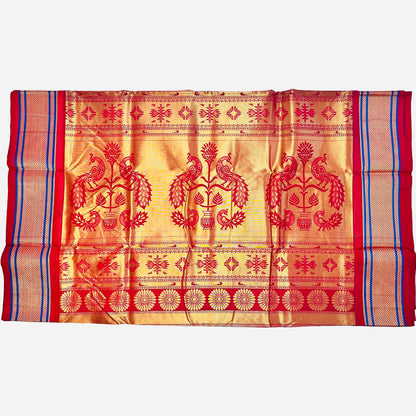 Peacock Blue and Dark Pink Kadiyal Semi Silk Paithani Saree