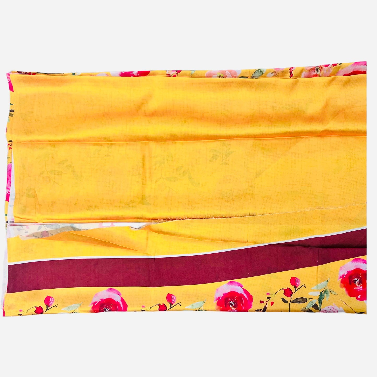 Saffron Mango Digital Floral Printed Satin Crepe Saree, Party Wear Saree