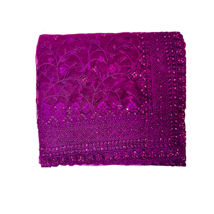 Purple Color Soft Net Embroidery Work Saree