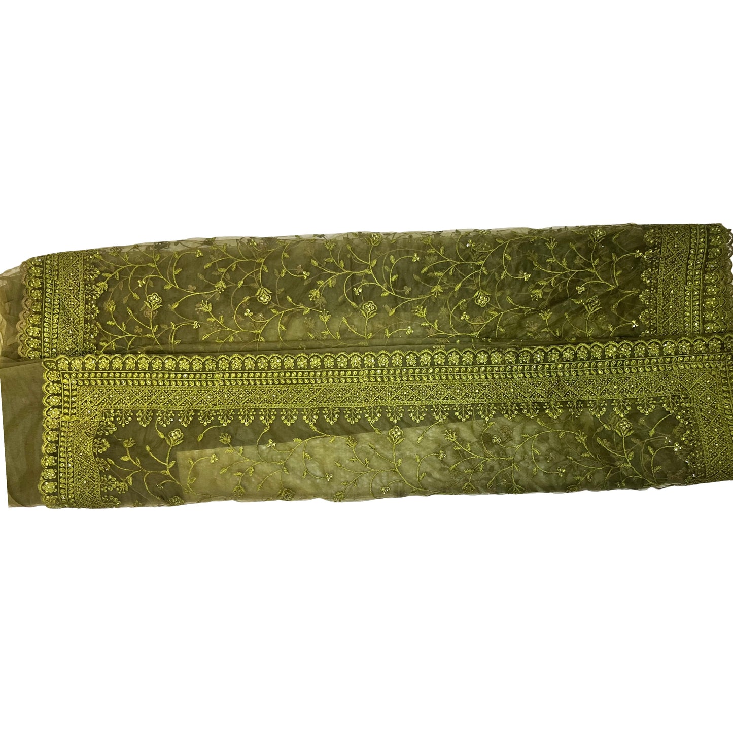 Olive Green Color Soft Net Embroidery Work Saree