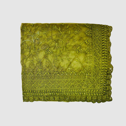 Olive Green Color Soft Net Embroidery Work Saree