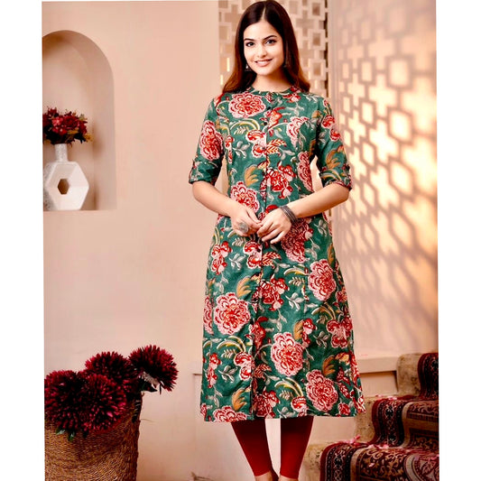 Jaipuri Digital Floral Print Cotton Kurti