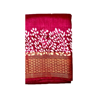 Red Color Soft Slub Cotton Silk Saree With Batik Print