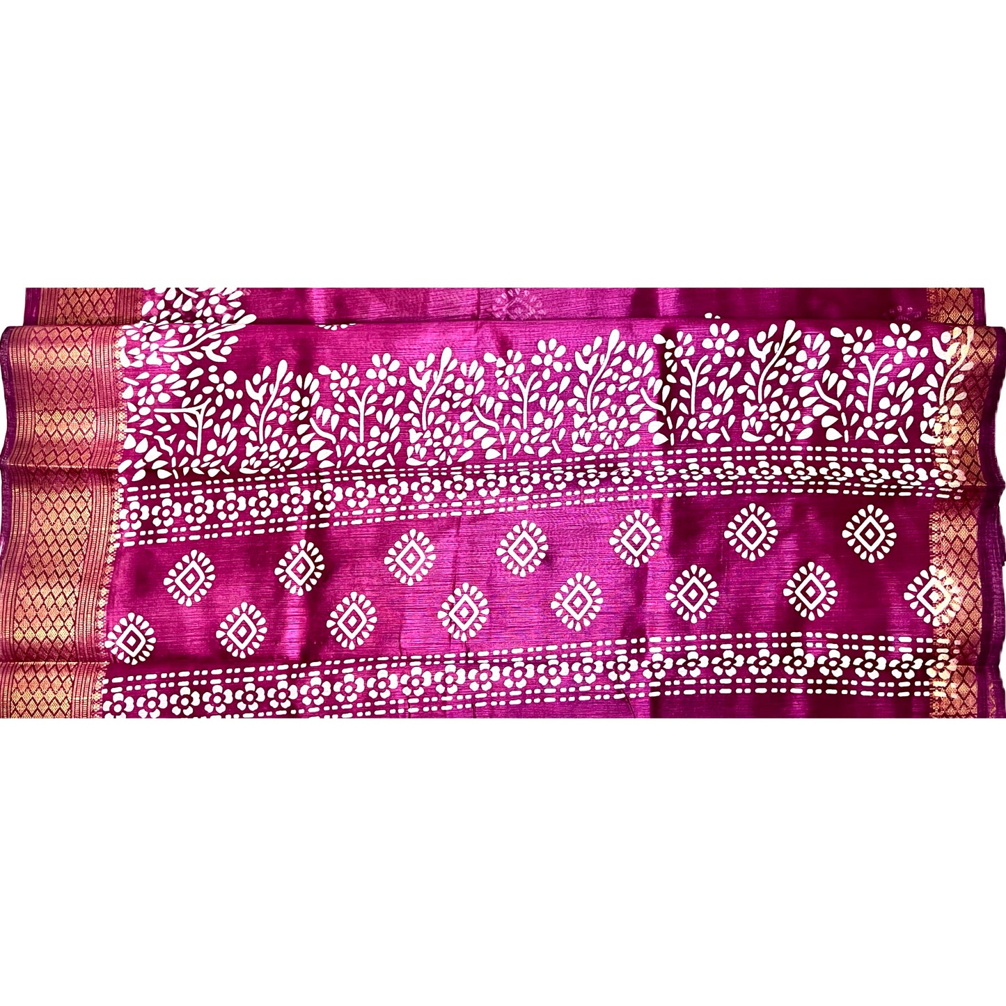 Magenta Color Soft Slub Cotton Silk Saree With Batik Print