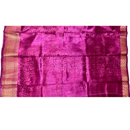 Magenta Color Soft Slub Cotton Silk Saree With Batik Print