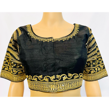 Black Color Phantom Silk Sequence With Jari Work Readymade Blouse, Wedding Blouse, Saree Blouse, Crop Top, Tunic Top, Fancy Blouse, Party  Wear Blouse, Designer Blouse