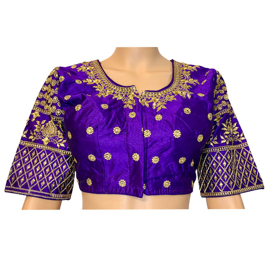 Purple Color Gold Embroidered Readymade Blouse, Padded Blouse, Designer Blouse , Wedding Blouse