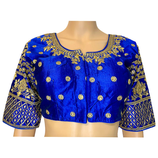 Blue Color Gold Embroidered Readymade Blouse, Padded Blouse, Designer Blouse , Wedding Blouse