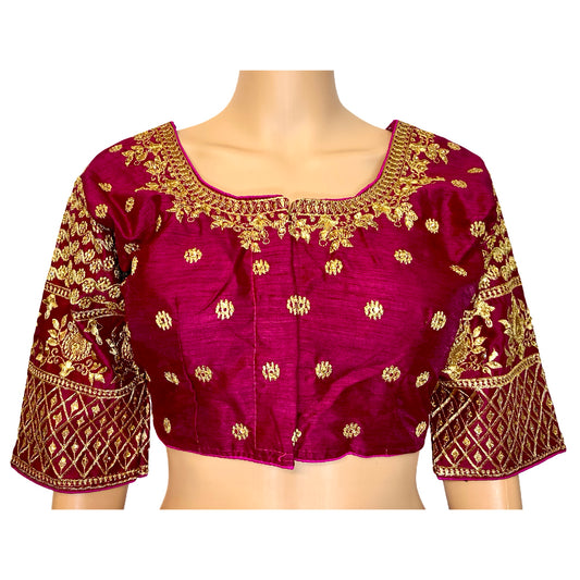 Pinkish Red Color Gold Embroidered Readymade Blouse, Padded Blouse, Designer Blouse , Wedding Blouse