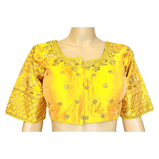 Yellow Color Gold Embroidered Readymade Blouse, Padded Blouse, Designer Blouse , Wedding Blouse