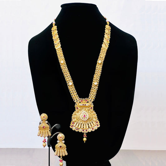 Latest Gold Plated Long Necklace Set With Earrings For Womens, Jewlry For Womens