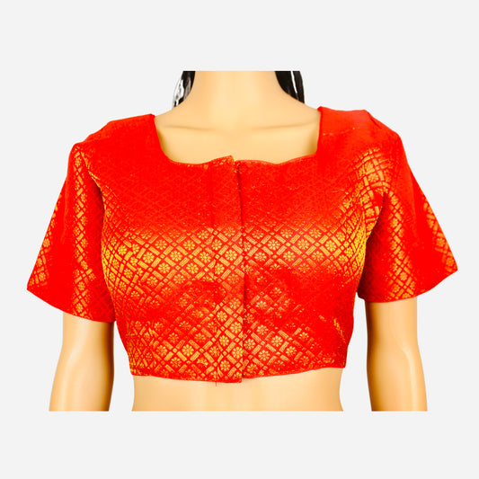 Traditional Red Color Golden Butti Readymade Blouse, Traditional Blouse