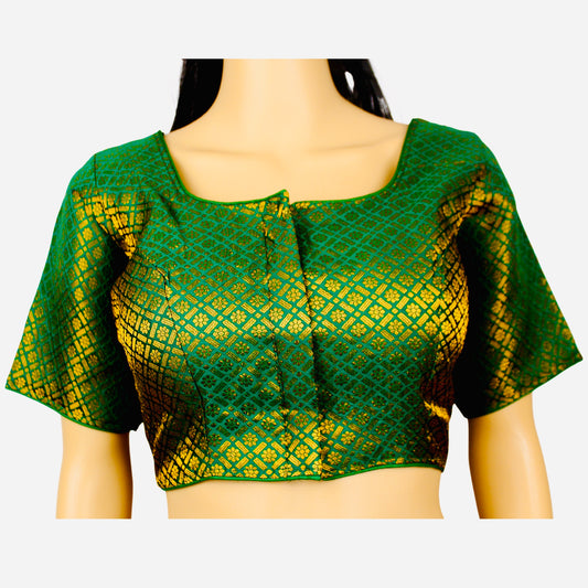 Traditional Green Color Golden Butti Readymade Blouse, Traditional Blouse