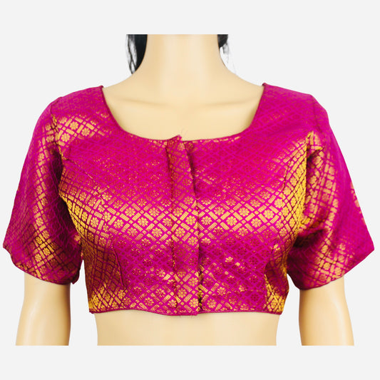 Traditional Dark Magenta Color Golden Butti Readymade Blouse, Traditional Blouse