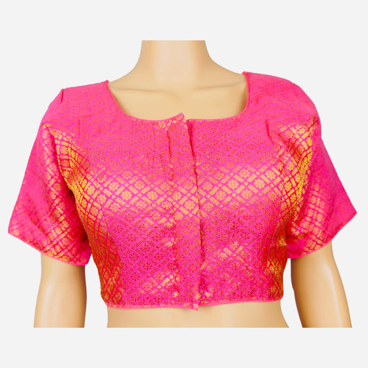 Traditional Light Pink Color Golden Butti Readymade Blouse, Traditional Blouse