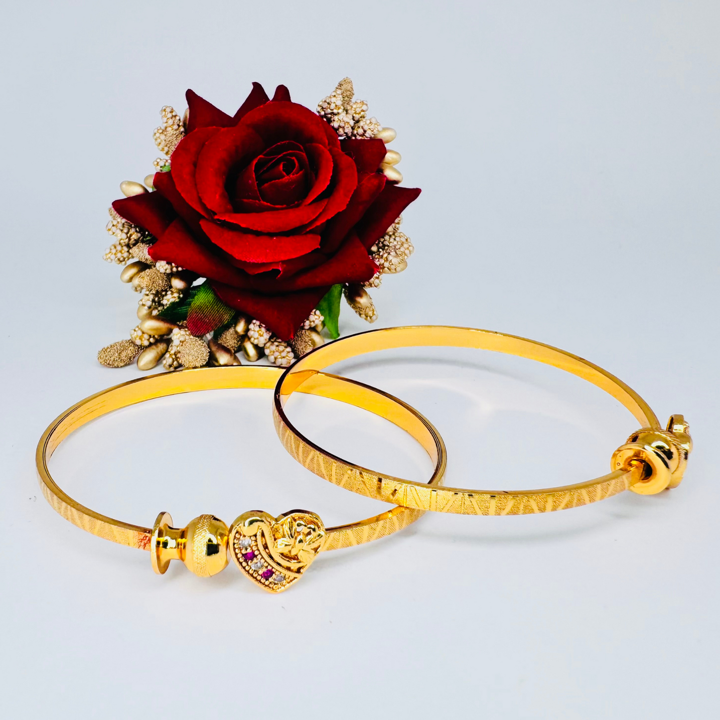 Elegant Adjustable Gold-Plated Bracelet Set for Women with Heart Charm - Traditional Indian Jewelry