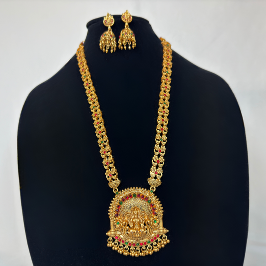 Exquisite Temple Jewellery Set for Women - Traditional Lakshmi Pendant Necklace with Matching Jhumka Earrings