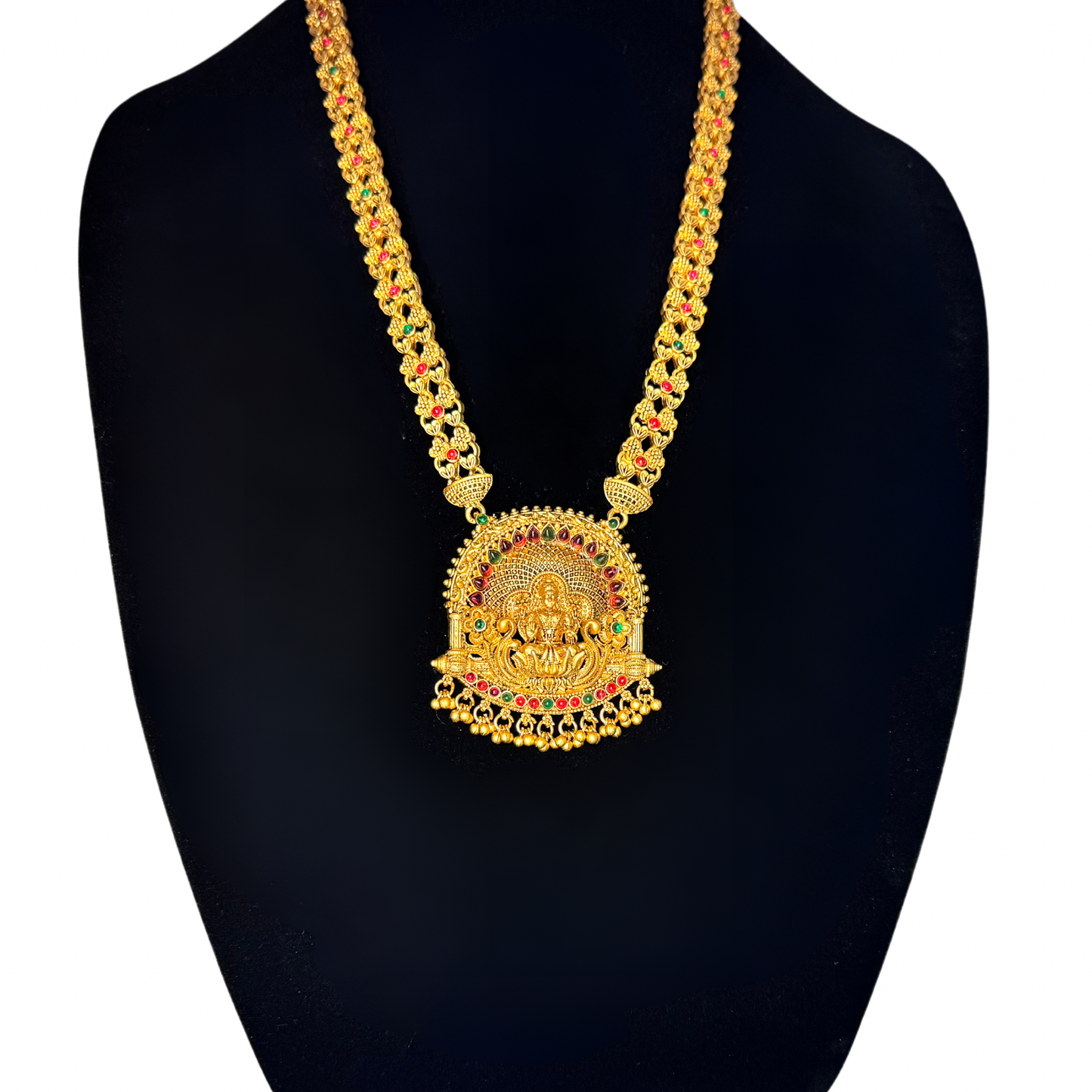 Exquisite Temple Jewellery Set for Women - Traditional Lakshmi Pendant Necklace with Matching Jhumka Earrings