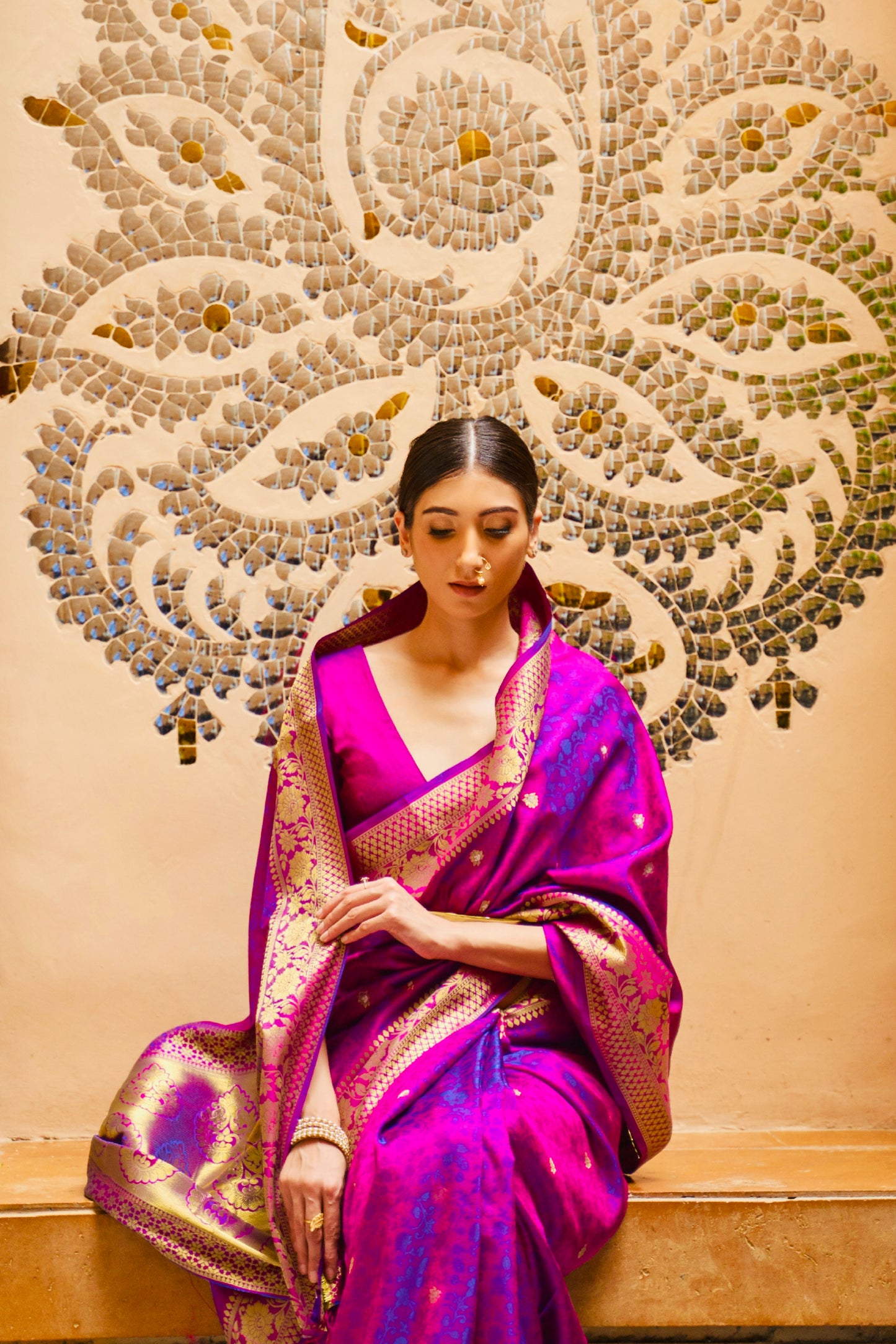 Stunning Pure Kanjivaram Silk Saree in Fuchsia & Royal Blue with Intricate Zari Work - Perfect for Weddings & Special Occasions