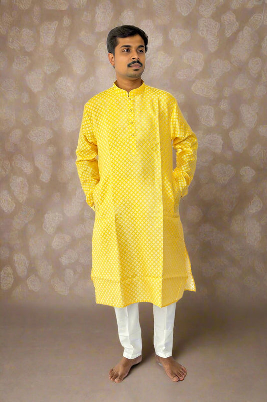 Yellow Color Mens Silk Kurta Pajama Set, Indian Wear , Traditional Mens Wear, Salwar Kameez