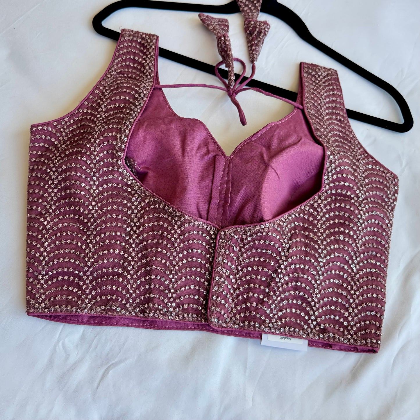 Elegant Dark Mauve Sequin Designer Blouse | Luxury Readymade Saree Blouse | Padded | Wedding, Festive & Party Wear | Crop top | Lehenga top