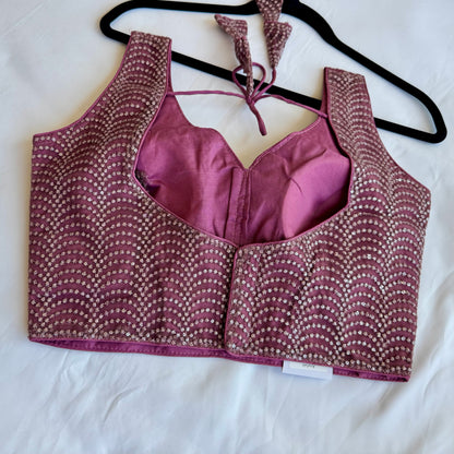 Elegant Dark Mauve Sequin Designer Blouse | Luxury Readymade Saree Blouse | Padded | Wedding, Festive & Party Wear | Crop top | Lehenga top