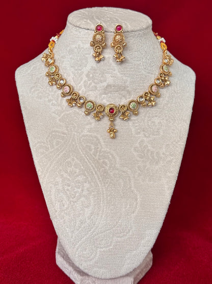Antique Gold Majak Necklace Set with Earrings | Traditional Indian Temple Jewelry | Bridal & Festive Ethnic Necklace | Maharashtrian Jewelry