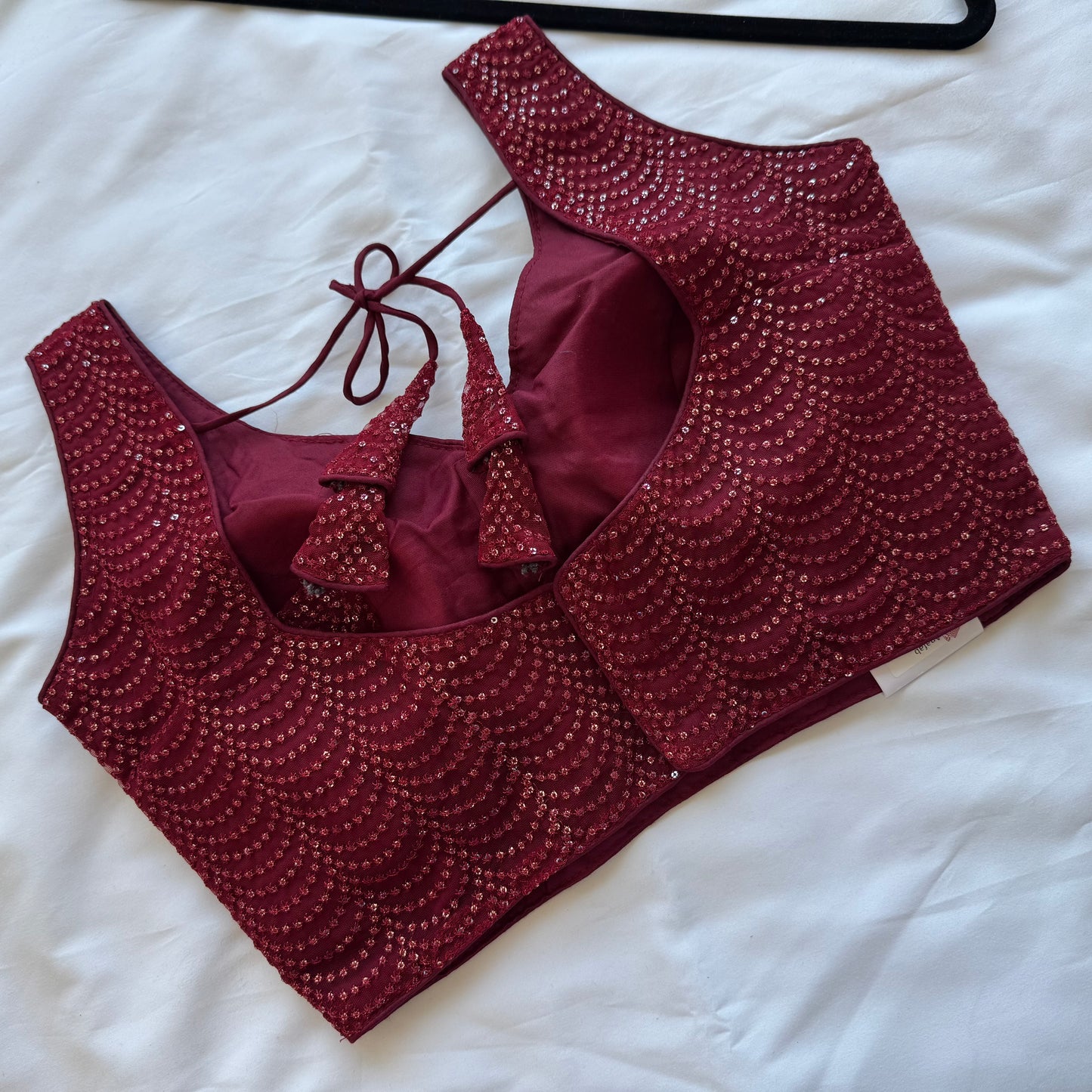 Maroon Sequin Designer Blouse | Readymade Party Wear Saree Blouse | Padded Bridal Blouse with Tie Back | Size 38–42 Adjustable