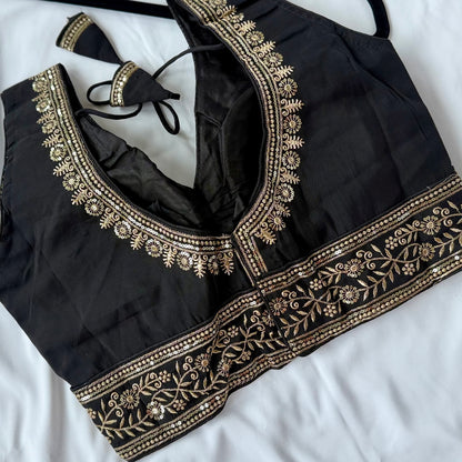 Black Saree Blouse, Gold Zari Embroidered Blouse, Ready to Wear Indian Blouse, Sleeveless Designer Blouse, Wedding Festive Blouse