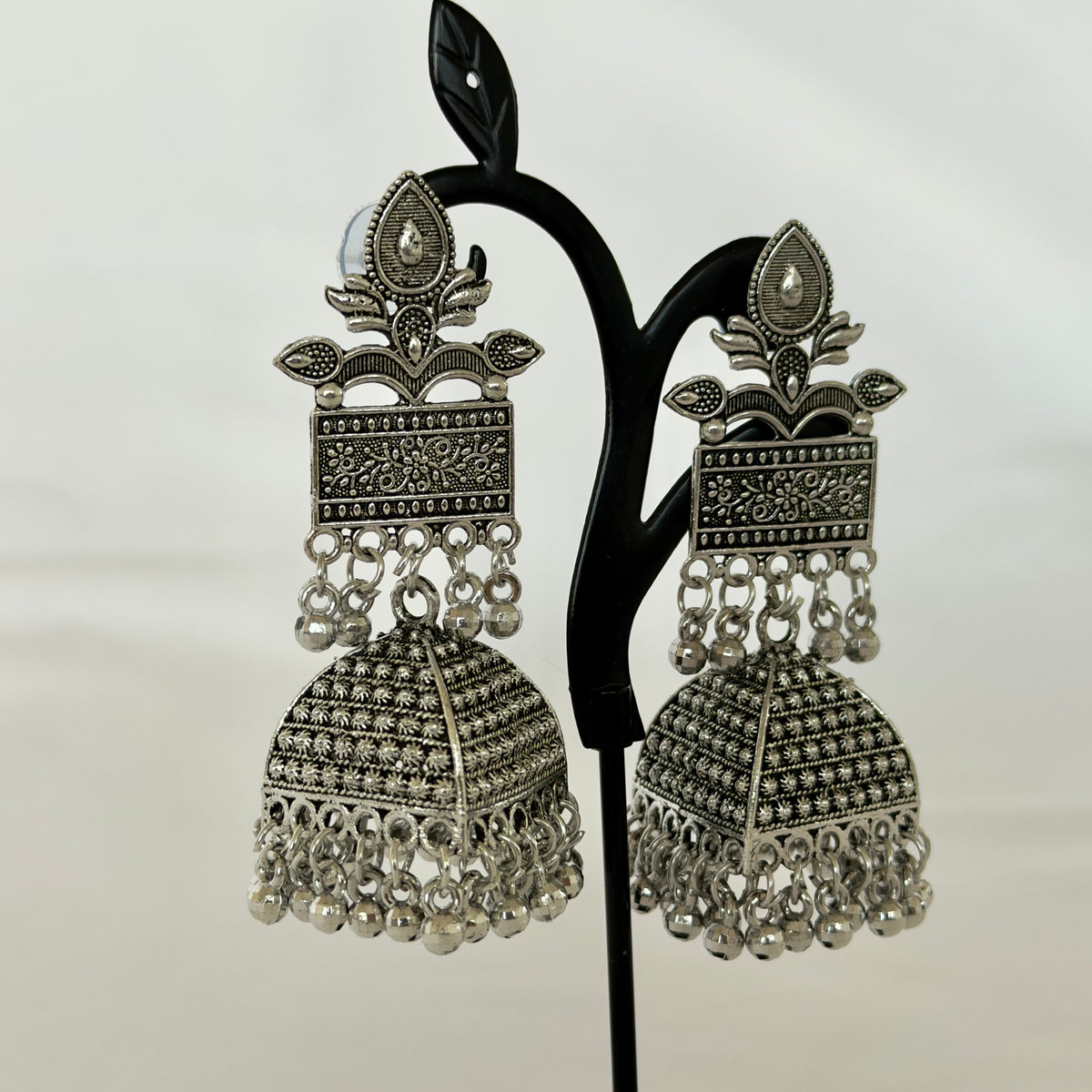 Oxidized Silver Jhumka Earrings, Large Indian Statement Earrings, Floral Tribal Jhumki, Traditional Ethnic Jewelry, Boho Festive, Garba earr