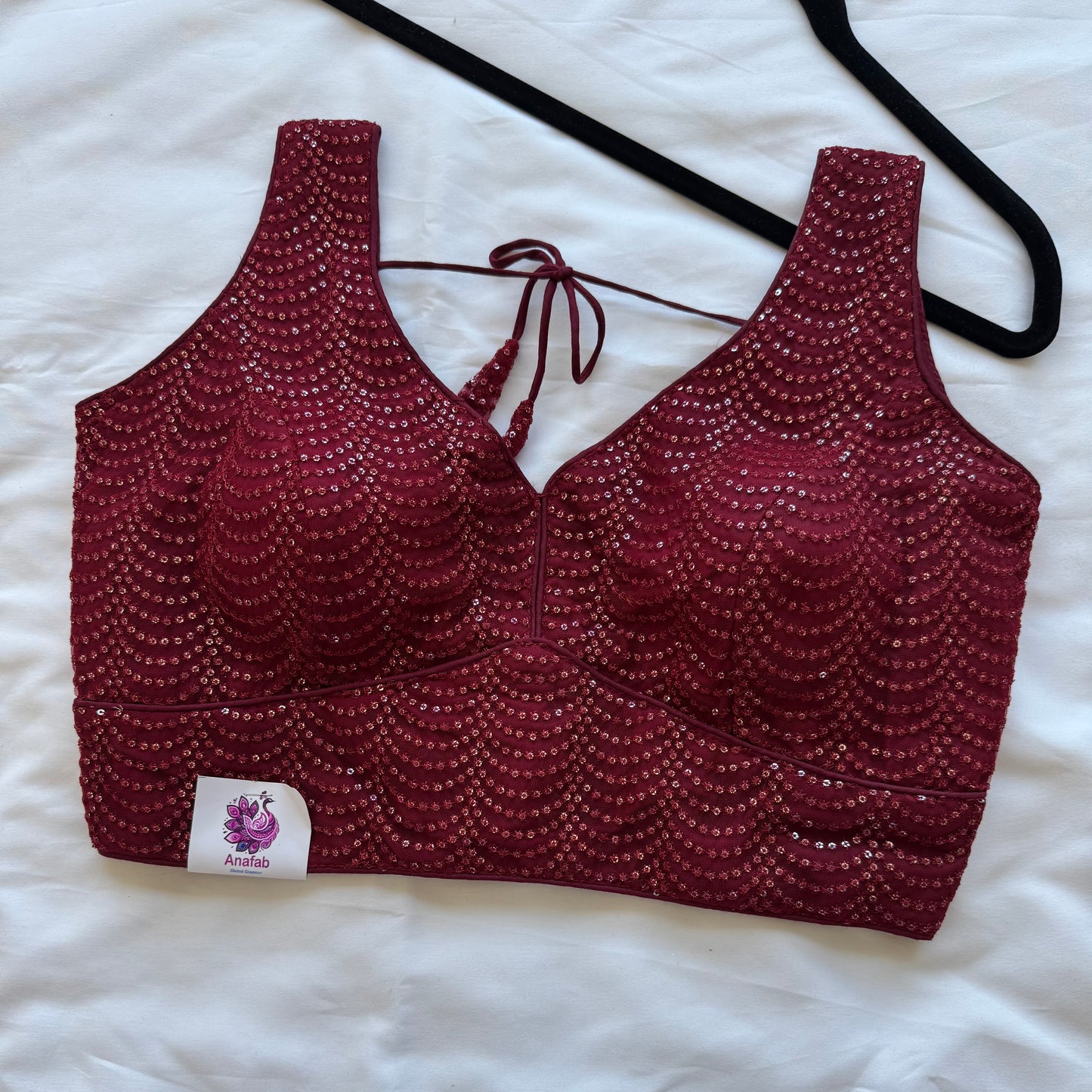 Designer Maroon Sleeveless Blouse with Heavy Sequin Work, Fancy blouse for Lehenga, Sarees, party wear Blouse, Top