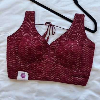 Designer Maroon Sleeveless Blouse with Heavy Sequin Work, Fancy blouse for Lehenga, Sarees, party wear Blouse, Top