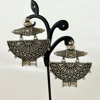 Oxidized Silver Tribal Earrings, Half Moon Dangle Earrings, Indian Ethnic Statement Jewelry, Boho Earrings for Women, Ships from USA