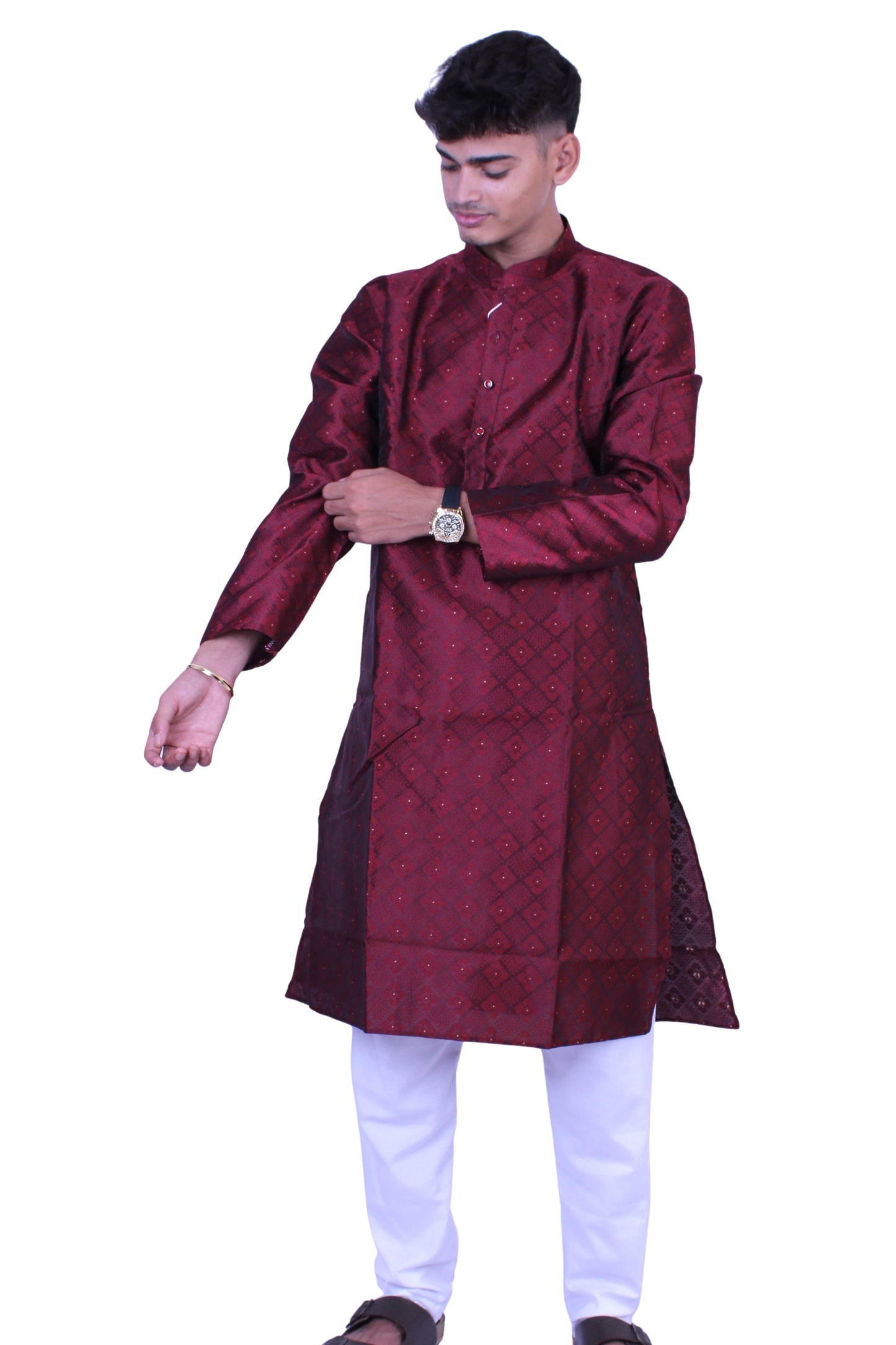 Men’s Maroon Silk Blend Kurta Pajama | Traditional Indian Ethnic Wear for Weddings & Festivals, Festive wear, Traditional wear, Kurta Pajama