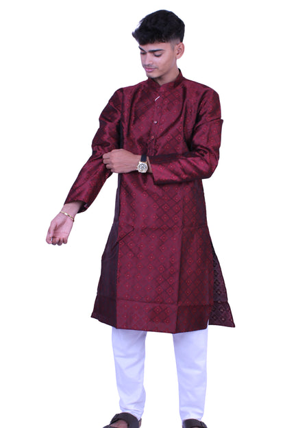 Men’s Maroon Silk Blend Kurta Pajama | Traditional Indian Ethnic Wear for Weddings & Festivals, Festive wear, Traditional wear, Kurta Pajama