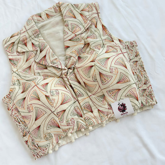 Khadi Cotton Embroidered Blouse,  Multicolor Thread & Sequin Work Stretchable Saree Blouse, Collar Neck Front Open Indian Blouse, Crop top