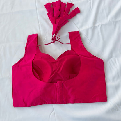 Deep Rani Pink Saree Blouse Ready to Wear, Taffeta Sleeveless Blouse, Indian Padded Blouse 38-42, Paithani Nauvari Blouse, Sleeves Included