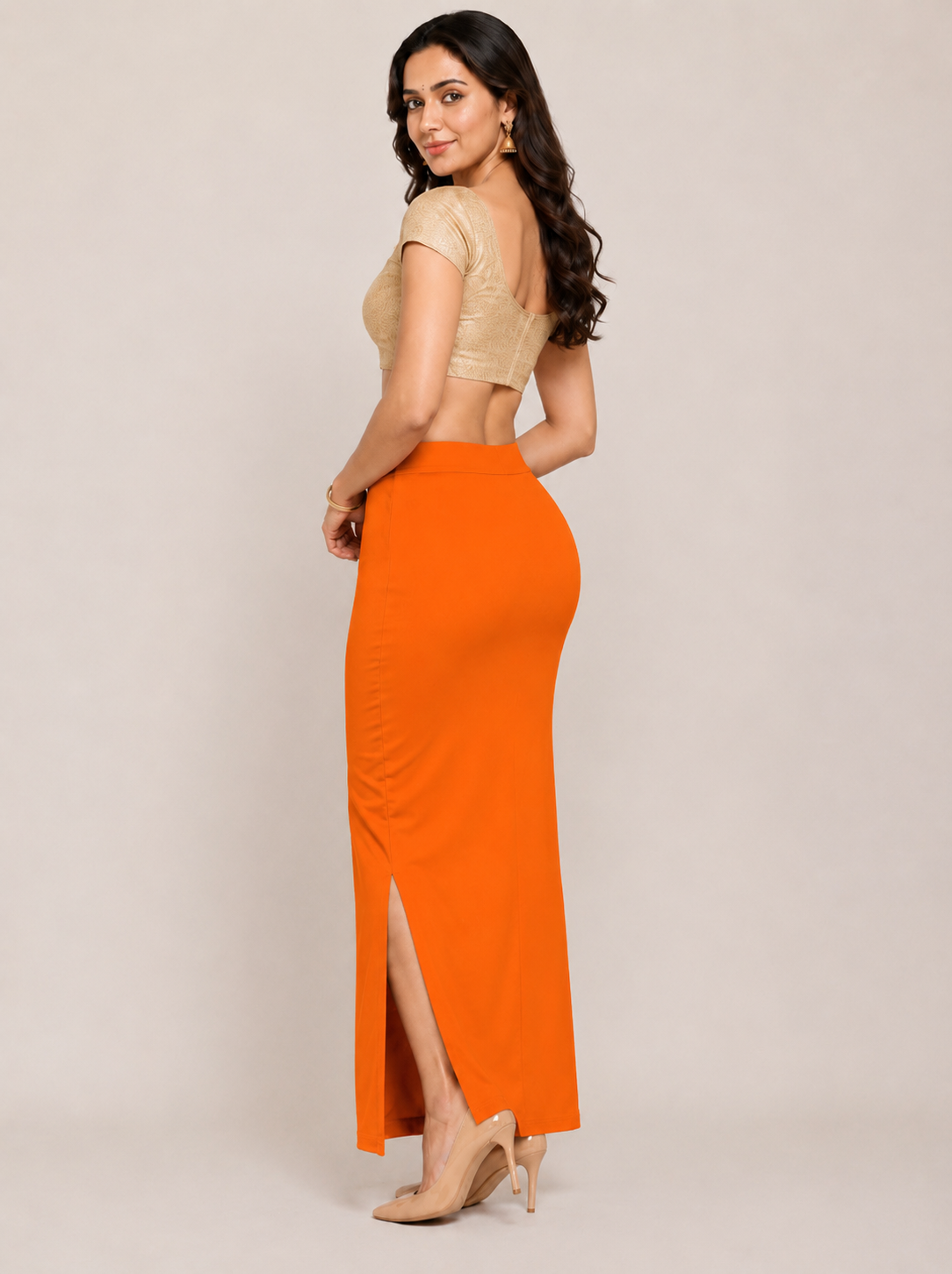 Orange Saree Shapewear Petticoat for Women | Saree Inner Skirt |Mermaid Fit Saree Underskirt |Side Slit Saree Shaper |Comfortable Saree wear