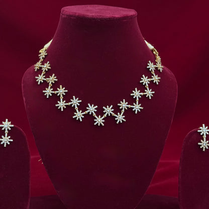 Gold Starburst CZ Necklace Set for Women, Luxury Statement Diamond Look Jewelry, Party Wear Wedding Necklace, Elegant Bridal Jewelry Gift