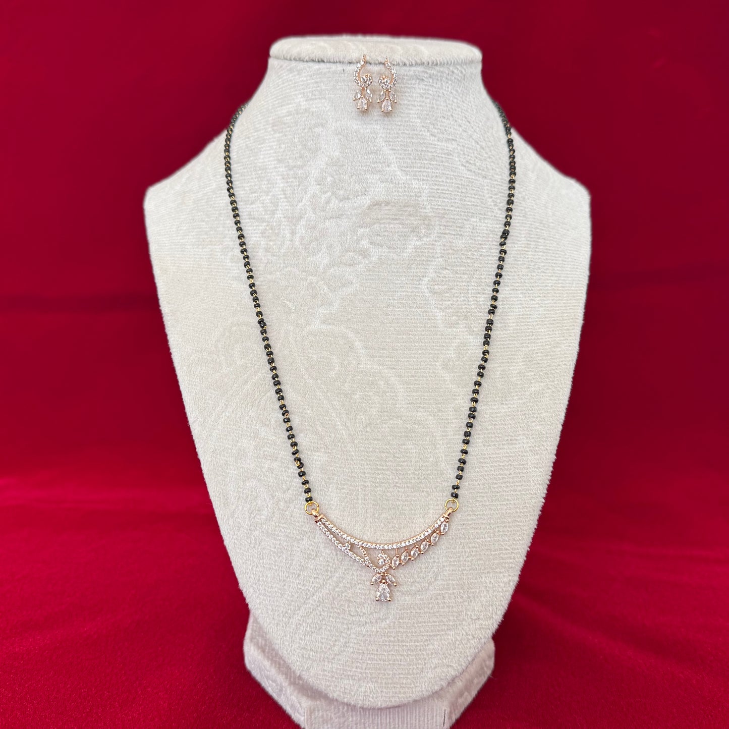 Rose Gold AD Mangalsutra with Earrings | Elegant Diamond Look Mangalsutra | Minimalist Daily Wear Mangalsutra | Modern Indian Mangalsutra |