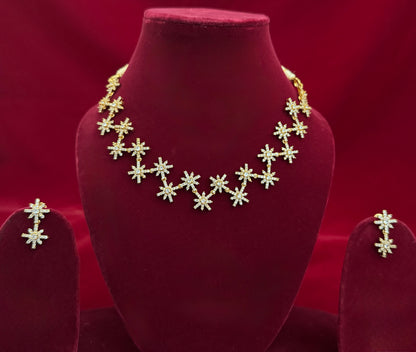 Gold Starburst CZ Necklace Set for Women, Luxury Statement Diamond Look Jewelry, Party Wear Wedding Necklace, Elegant Bridal Jewelry Gift